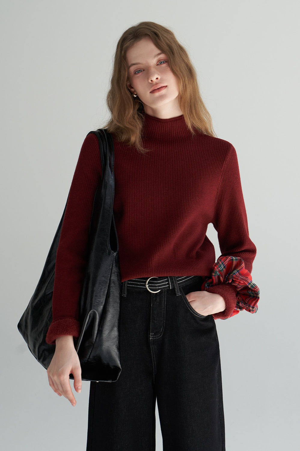 Thermal Mock Neck Solid Knit Top