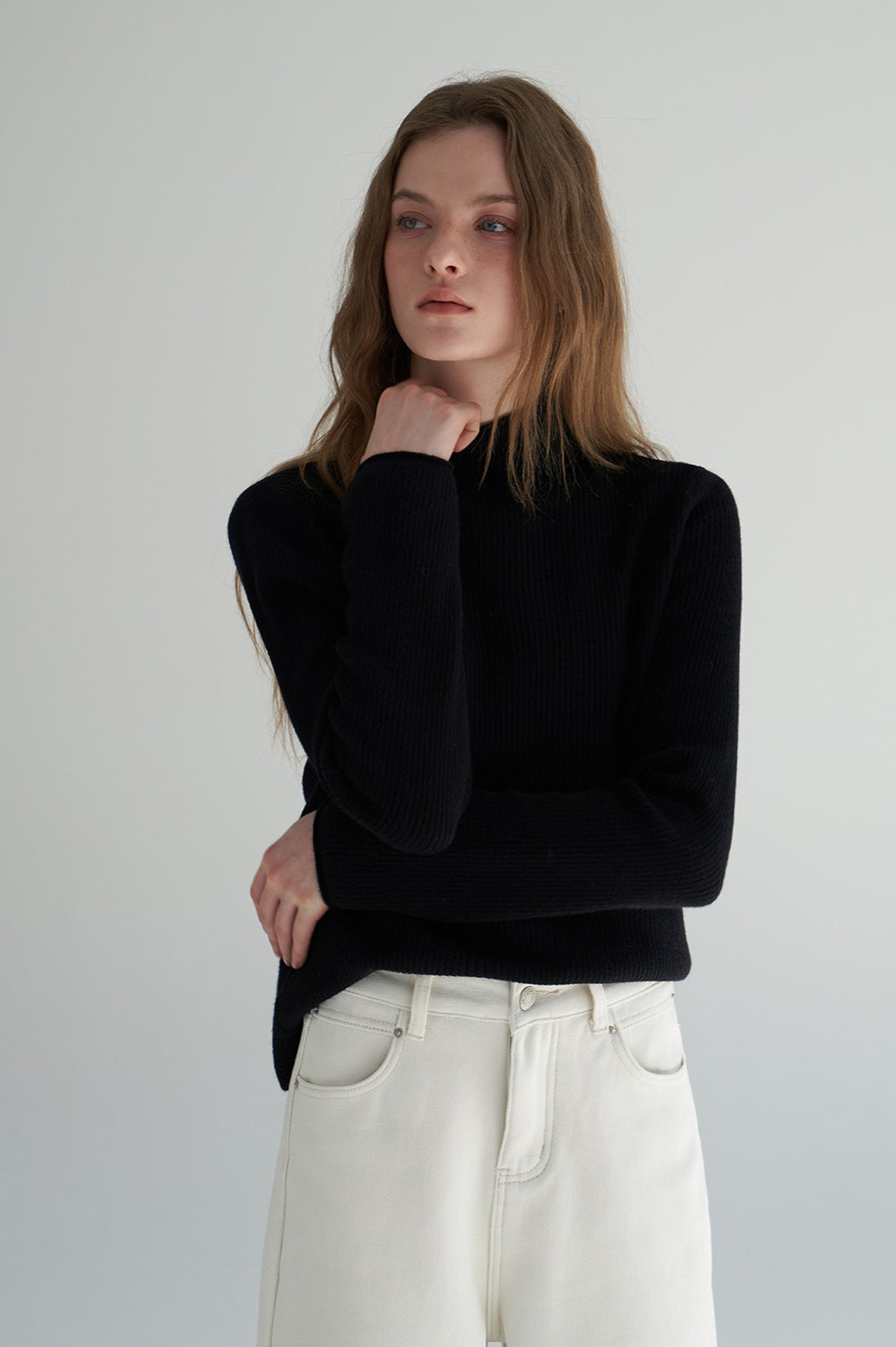 Thermal Mock Neck Solid Knit Top