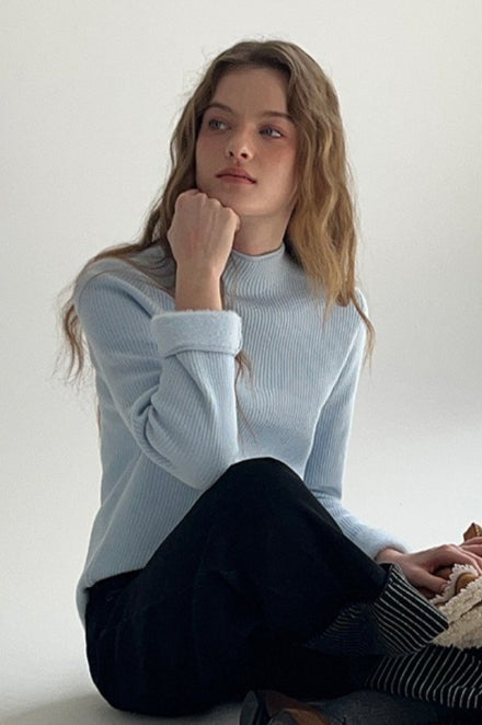 Thermal Mock Neck Solid Knit Top
